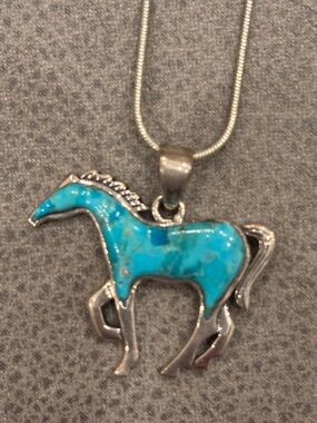 Turquoise Horse Pendant Necklace 925 silver